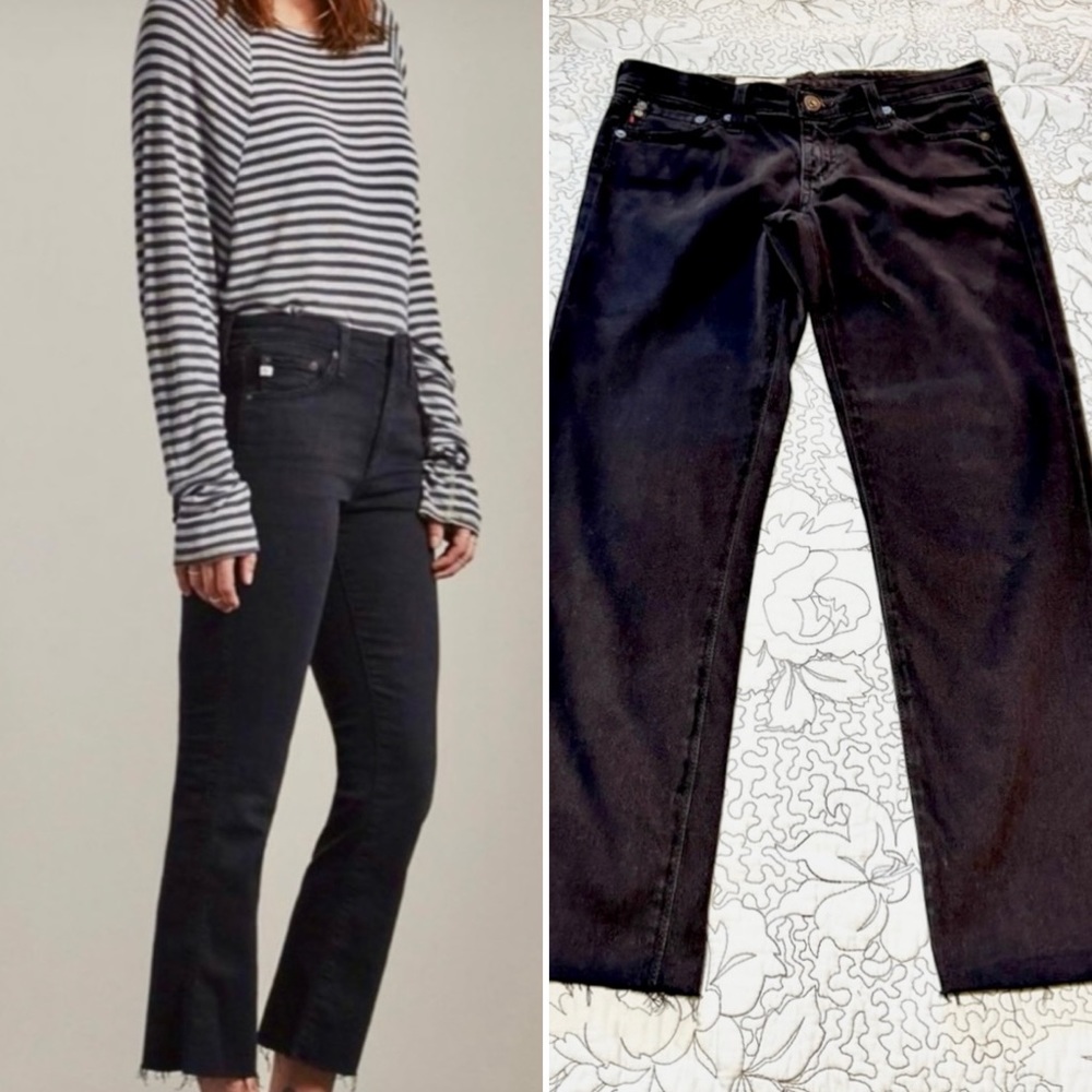 AG THE STILT Cigarette Leg Black Jean with Fringe Edge. Sz 28